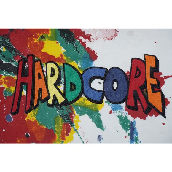 Hardcore All Over Print Paint Splatter Graphic T-Shirt 2X White Red Y2K - Picture 4 of 4